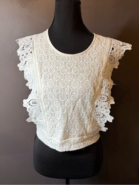 Crochet Lace Cap-Sleeve Blouse in White